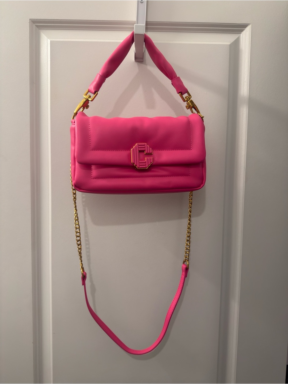 Elegant Hot Pink Shoulder Bag with Gold Hardware